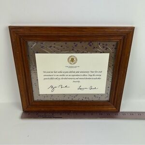 President GEORGE BUSH & First Lady LAURA BUSH Signed Anniversary Card, in Frame